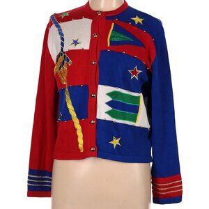 NWT Vintage 90s Doncaster Nautical Cotton Blend Cardigan Sweater Size L
